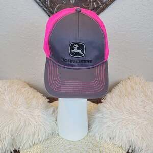 John Deere Grey Hot Pink Mesh Snapback Adjustable Baseball Trucker Hat